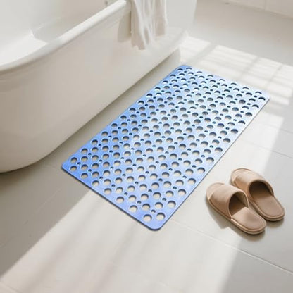 Bath Mat for Tub, 28 X 15 Inches Easy Clean Non Slip Machine Washable Large Bathroom Mat Set with Suction Cups and Drain Holes,Durable Grey Bath Mat for Home,Bathroom,Inside Shower Floor,Bathtub - color: Light Blue