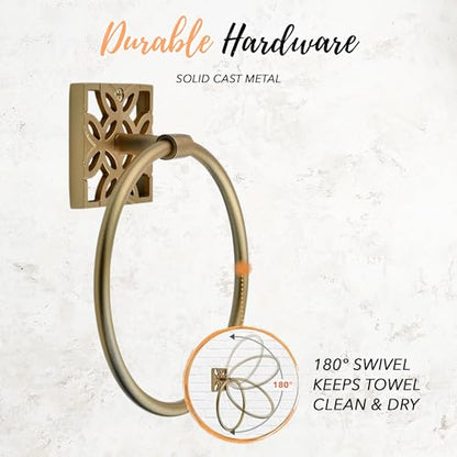 Autumn Alley 5-Piece Bathroom Hardware Set – Antique Gold (Muted, Brushed Finish – Not Shiny), Wall Mounted Towel Bar, Towel Ring, Toilet Paper Holder & Robe Hooks, Bathroom Accessories Set Complete - color: Antique Gold (Muted)