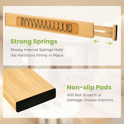 Fyvva Drawer Organizer, Spring-Loaded Expandable Bamboo Dividers 4-Pack | Large Kitchen Drawer Organizer, Adjustable 16.9 to 22.2 in, 2.3in High Non Slip for Kitchen Clothes Bathroom Office Natural - size: 4 Pack Large
