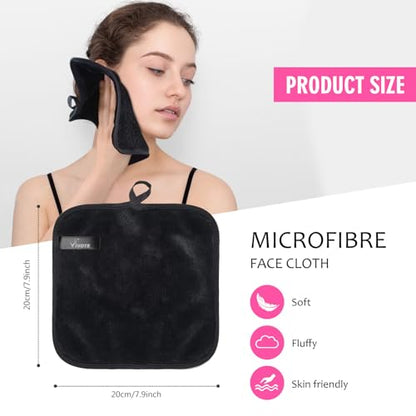 VIVOTE Makeup Remover Cloth Black Microfiber Washcloths 6 Pack Towels | 20CMX20CM Reusable Makeup Remover Towels and Eraser Cloths for Face Cleansing. Soft Microfiber Pads for Women