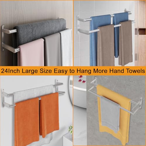 Double Towel Bar, 24Inch Towel Rack for Bathroom, Stainless Steel Double Bath Towel Bar, Wall Mounted Towel Holder, Double Towel Rod Towel Rail Hanger for Wall, Kitchen (Brush Nickel) - color: Brush Nickel-24inch-b