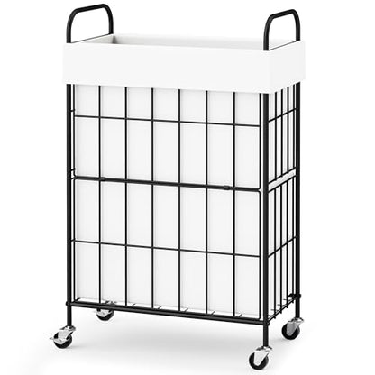 60L Slim Laundry Hamper with Wheels, Laundry Basket with Liner Bag | Lockable Rolling Casters; Reinforced Steel Frame; Breathable Fabric Construction; Space-Efficient Design - color: White, size: 60L-1 Section