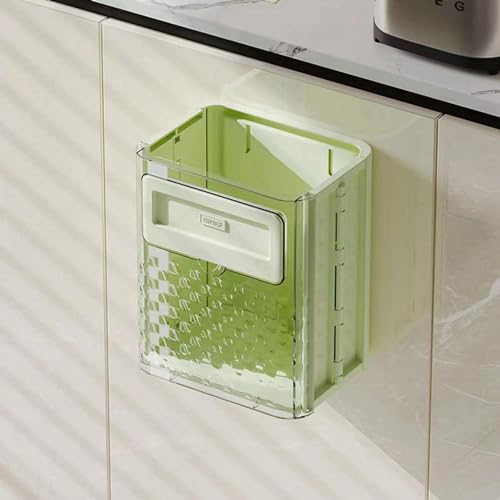 Wall-Mounted Foldable Trash can, Hanging Trash Can with Lid, Kitchen Garbage Can with Lid, Trash Can for Kitchen Cabinet Door or Under Sink, Bathroom, Living Room, Office, Food Waste Bin (Green) - color: Green