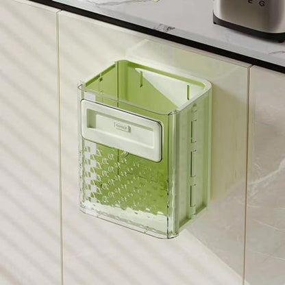 Wall-Mounted Foldable Trash can, Hanging Trash Can with Lid, Kitchen Garbage Can with Lid, Trash Can for Kitchen Cabinet Door or Under Sink, Bathroom, Living Room, Office, Food Waste Bin (Green) - color: Green