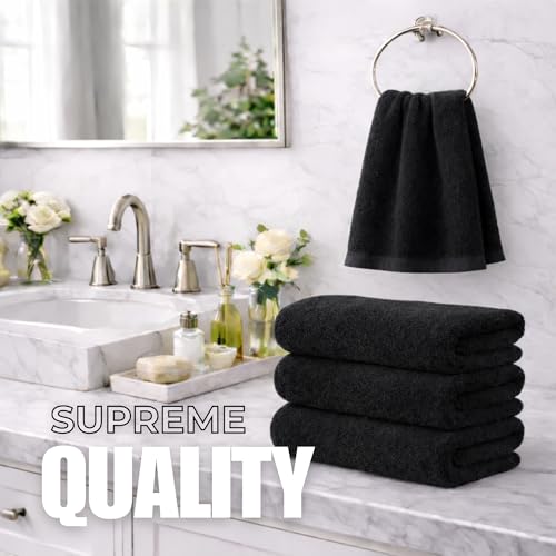 Set of 6 Luxurious Hand Towels for Bathroom, 16x28 inches, 100% Cotton, Ultra-Soft, Absorbent & Durable, 600GSM Bathroom Hand Towel - Ideal for Gym, Bath, Spa Use (Black, 6 Pack) - color: Black