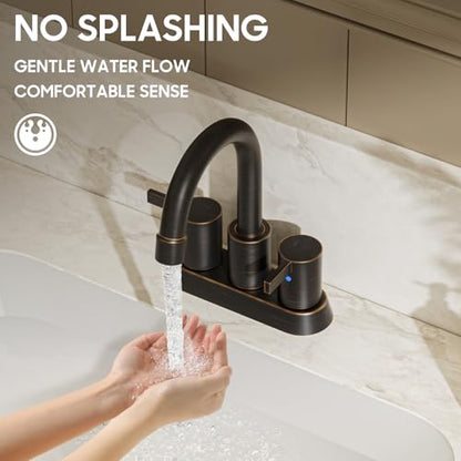 Phiestina 2 or 3 Holes Oil Rubbed Bronze 4 Inch 2 Handle Centerset Lead-Free Bathroom Sink Faucet, 360 Degree Swivel Spout with Copper Pop Up Drain and 2 Water Supply Lines, BF015-1-ORB - color: Oil Rubbed Bronze