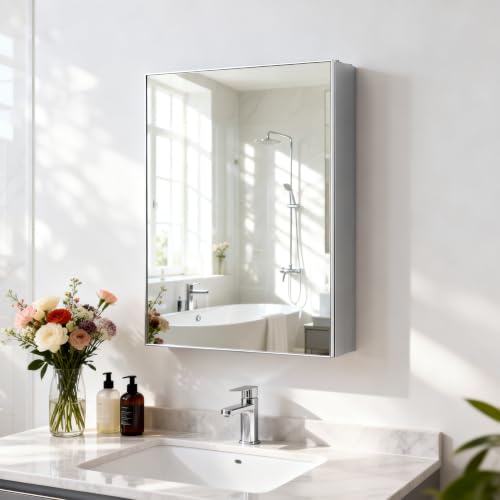 18"x 24"Bathroom Medicine Cabinet,Double-Sided Mirror Door | Silver Aluminium Frame,Lightweight,Sturdy and Attractive,Simple Wall-Mounted,Adjustable Shelves,Tempered Glass - size: 18"x 24"