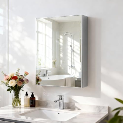 18"x 24"Bathroom Medicine Cabinet,Double-Sided Mirror Door | Silver Aluminium Frame,Lightweight,Sturdy and Attractive,Simple Wall-Mounted,Adjustable Shelves,Tempered Glass - size: 18"x 24"