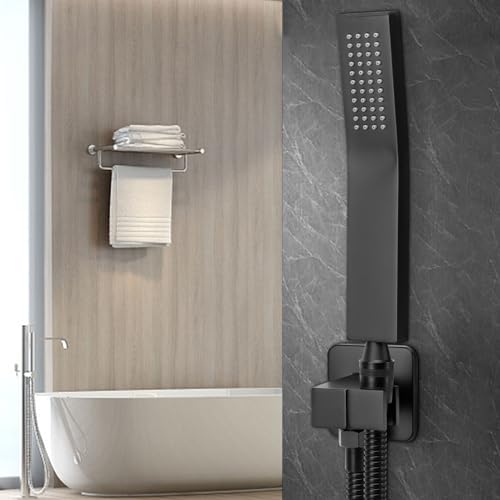 NearMoon HandHeld Shower Head, Luxury High Pressure Shower Kit with Wall Connector and Hose Set, for Bathroom Showering System Contemporary Square Style (Matte Black) - color: Matte Black