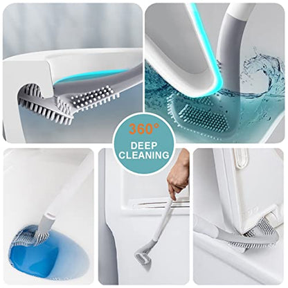 Toilet Brush, Long Handle Golf Toilet Brush with Holder 360° Deep Cleaning Flexible Silicone Toilet Cleaner Brush Wall Mounted for Bathroom (2Pcs White) - color: 2pcs White