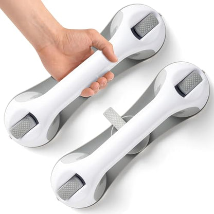 Grab Bars for Bathtubs Showers - 2 Pack Bath Shower Handles for Senior with 3 Suction Cups, 11 Inch Bathroom Heavy Duty Safety Grip Bar, Removable No Drilling Handrail Handicap for Elderly
