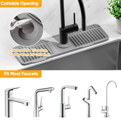 17.7'' Faucet Mat for Kitchen Sink Splash Guard[7° Slope Fast Self-draining][Snap Lock Fit] Folding Kitchen Sink Faucet Mat Splash Guard Kitchen Sink Area Water Splash Guard Behind Faucet Draining Mat - color: Gray, size: 17.7" x 5.5"