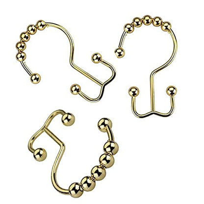 Shower Curtain Hooks Double - Set of 12 Metal Shower Curtain Rings - Double Glide Shower Hooks for Bathroom Curtain (Gold) - color: Gold