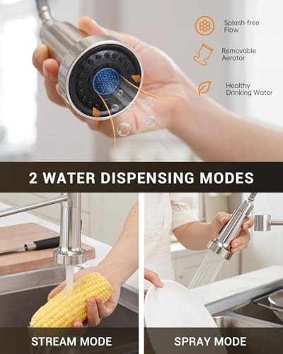 APPASO Kitchen Faucet with Soap Dispenser Pull Down Sprayer Brushed Nickel | NSF/ANSI/CAN 372 & Lead-free, SUS304 Stainless Steel 3 Modes Faucet for Farmhouse, Bar & RV - color: Brushed