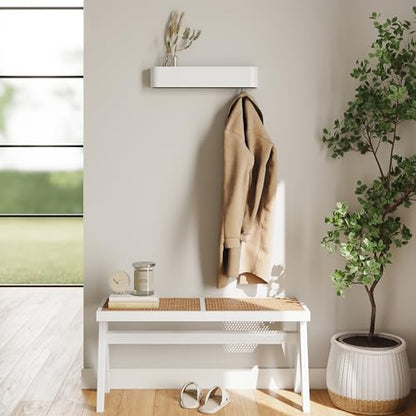 Kazai. Wall-Mounted Coat Rack 'Toke' - Modern Design Coat Rack with Hidden Wall Hooks - Solid Wood Veneer Panel Coat Hanger - White - color: White, size: 5 Hooks