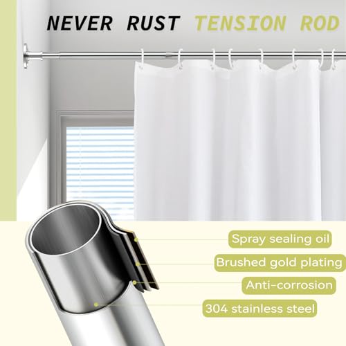 Silver Heavy Duty Tension Shower Curtain Rod 30-100 in Adjustable Spring Long Curtain Rods 1" Dia Stainless Steel Rustproof No Drill For Bathroom Window Non Slip - color: Silver, size: 31-100"