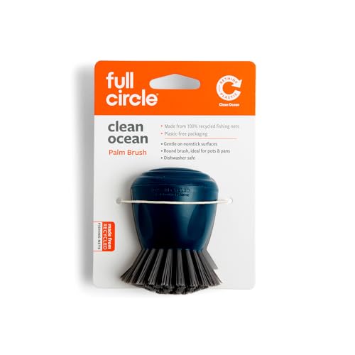 Full Circle Clean Ocean Palm Brush for Cleaning Dishes, Pots, and Pans, Comfortable Handle, Sustainably Made 100% From Recycled Ghost Fishing Nets, Safe for Nonstick - size: Palm Brush