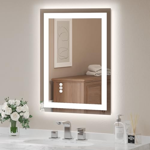 USHOWER LED Bathroom Mirror 24x32 Inch | Tempered Glass - Frameless Backlit Lighted Mirror for Bathroom Vanity with Anti-Fog, 3 Colors Dimmable, Memory Function, - size: 32"L x 24"W