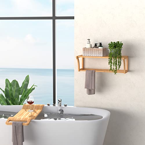 ClosetMaid Bamboo Wall Shelf with Towel Bar, Wall Mount Storage Shelves, Organizer Rack, Natural Finish - style: 1-Tier