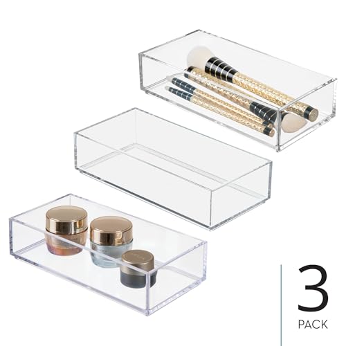 iDesign Stackable Makeup Drawer Organizer, Set of 3, Clear | Vanity Organizer, Desk Organizer - color: Clear, style: Pack of 3