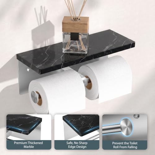 FORIOUS Toilet Paper Holder with Shelf, Commercial Toilet Paper Dispensers | Brushed Nickel | Wall Mount Bathroom Tissue Holder | SUS304 Stainless Steel Rustproof | Double Tissue Roll Holder - color: Stainless Steel-marble