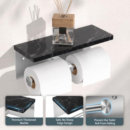 FORIOUS Toilet Paper Holder with Shelf, Commercial Toilet Paper Dispensers | Brushed Nickel | Wall Mount Bathroom Tissue Holder | SUS304 Stainless Steel Rustproof | Double Tissue Roll Holder - color: Stainless Steel-marble