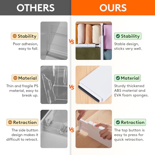 Lifewit 14 Pack Drawer Dividers for Clothes, 10.9-16" Adjustable Drawer Organizers, 4" High Plastic Expandable Drawer Separators in Bedroom/Office/Bathroom/Kitchen Storage, White | 14 Pack 11-17" Expandable White Plastic Drawer Separator for Dresser, Kitc