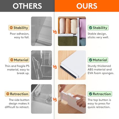 Lifewit 14 Pack Drawer Dividers for Clothes, 10.9-16" Adjustable Drawer Organizers, 4" High Plastic Expandable Drawer Separators in Bedroom/Office/Bathroom/Kitchen Storage, White | 14 Pack 11-17" Expandable White Plastic Drawer Separator for Dresser, Kitc