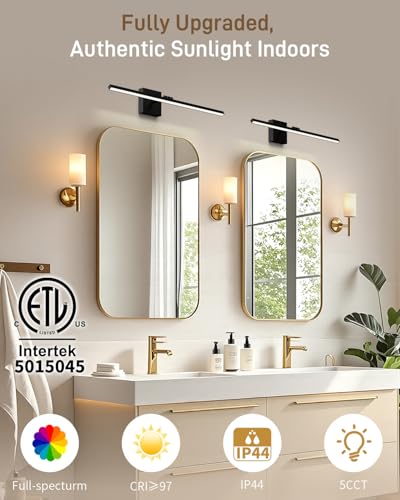 Morden Vanity Lights, Black Bathroom Light Fixtures LED Lighting Bar, 5CCT&Dimmable Bath Wall Lamp, Rotatable 24IN Vanity Fixture Over Mirror-ETL Certified, Ideal Gift for Housewarming & Holiday - size: 24IN