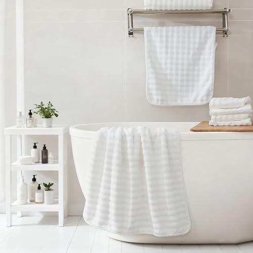 COZYART Lint Free 8 Pcs Bathroom Towels Set Ultra Soft Microfiber White | Fluffy, Thick, Highly Absorbent, Fast Dry, No Shedding, No Pilling, Fade Resistant, Durable, Long-lasting - color: White