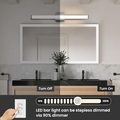 Modern LED Bathroom Vanity Light 36 inch 24W Dimmable 3CCT Bathroom Light Fixture Over Mirror Rectangle Bath Vanity Light Bar with Double Layer Acrylic Shade (Chrome) - color: Chrome, size: 36 inch