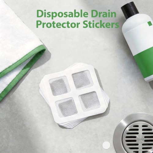 100PCS Disposable Drain Hair Catcher Stickers, Self-Adhesive Shower Sink Drain Mesh Stickers for Bathroom Bathtub Kitchen Sink, Disposable Hair Trap Sticker Drain Protector