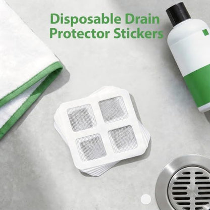 100PCS Disposable Drain Hair Catcher Stickers, Self-Adhesive Shower Sink Drain Mesh Stickers for Bathroom Bathtub Kitchen Sink, Disposable Hair Trap Sticker Drain Protector