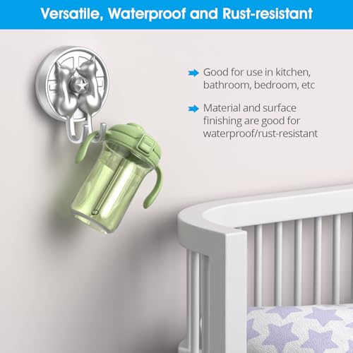 AST Cute Double-Cat Suction Cup Hook, 2 Pack, Heavy Duty Hooks, Upgraded Reliable Force of both Adhesion and Vacuum, Wall Holders for Loofah, Towel, Coat and Bath Robe, Waterproof Hanger, Matte Silver