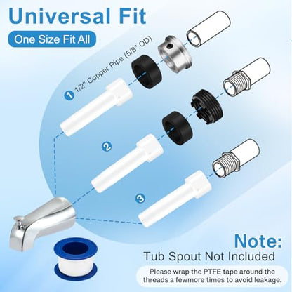 Four in One Tub Spout Adapter, Bath Tub Spout Kit Compatible with 1/2'' Copper Pipe, for 1/2'' and 3/4'' Pipe Thread, Slip on Adapter Kit with Assembly Tool