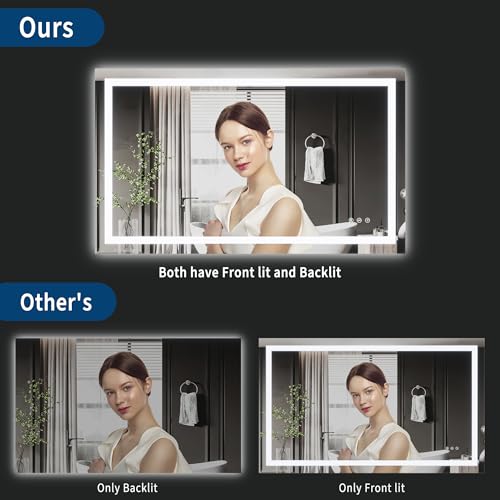 24x32 LED Vanity Mirror for Bathroom, Dual Backlit & Front Lighting, 3CCT Dimmable, Anti-Fog, Shatterproof Tempered Glass, ETL Certified, Memory Feature, Modern Frameless Wall Mirror with Lights