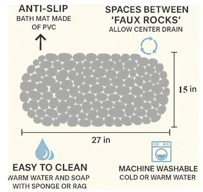 Dependable Industries Inc. Essentials Nonslip PVC Pebble Style Bathmat Shower Bathtub with Suction Cups 27" x 15" Textured for Secure Footing Oval (Gray) - color: Gray