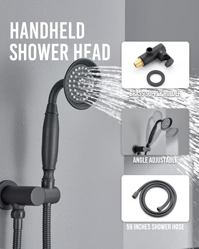 Dasan Antique Dual Rainfall Shower System, Matte Black, Complete Shower Fixture Combo, 9'' & 6'' Dual Rainfall Overhead Shower with Handheld, Valve & Trim Kit, AT3096C-MB - color: Matte Black