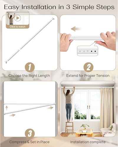 Heavy Duty Tension Curtain Rod by EZFurni, 42 to 123 Inches, Anti-Slip Spring Loaded Curtain Rods No Drilling, Apartment Renter Friendly Tension Rods for Windows, Bathroom, Patio, Room Divider, White - color: White, size: 42-123 Inches