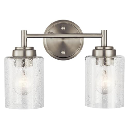 Kichler Winslow 12.75" Vanity Light in Brushed Nickel, 2-Light Transitional Bathroom Light with Clear Seeded Glass. (12.75" W x 9.25" H), 45885NI | Clear seeded glass vanity light for bathroom mirrors (12.75" x 9.25"), 45885NI - color: Brushed Nickel, siz