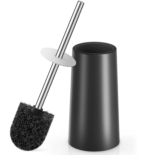 Toilet Brush and Holder, Toilet Brush with 304 Stainless Steel Long Handle, Toilet Bowl Brush for Bathroom Toilet-Ergonomic, Elegant,Durable（Black） - color: Black