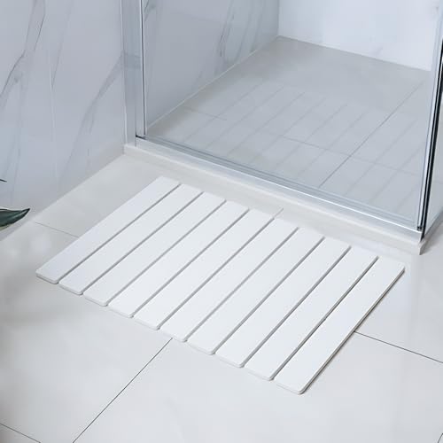 Meowoo Foldable Stone Bath Mat, 23.6"x15.3" Diatomaceous Earth Bath Mat, Non-Slip Quick Dry Bathroom Floor Mats, Super Absorbent, Easy to Clean, Stone Bathroom Floor Mats for Bathtub Front - White - color: Ivory White, size: 23.6"x15.3"