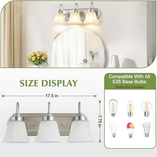 3 Light Bathroom Vanity Lights, Bathroom Light Fixtures Over Mirror, Modern Lighting Fixtures Brushed Nickel Wall Lamp Vanity Lights Apply for Mirror Living Room Cabinet Bedroom, Bulb Not Included - color: Brushed Nickel