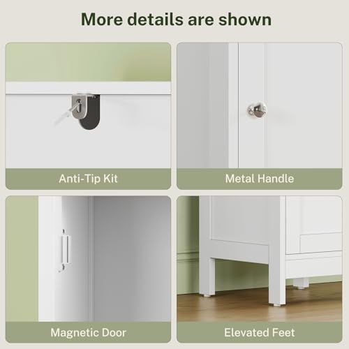 67" Tall Bathroom Cabinet with Adjustable Shelves and Doors, Narrow Bathroom Storage Cabinet for Small Space, Living Room, Entryway, Kitchen, White - color: White