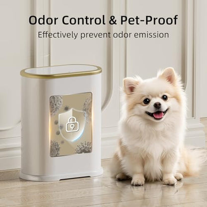 KSSKSS 1.8 Gallons Small White Bathroom Trash Can with Lid, Slim Bathroom Garbage Bin, Dog Proof Trash Can with Pop-Up Lid for Bedroom,Toile, White - color: Matt White