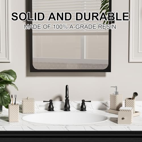Bathroom Accessories Set Resin 6PCS, Square Toothbrush Holders Set Complete with Soap Dispenser, Vanity Tray, Tumbler, Cups and Cotton Swab Jars (Beige Diamond, Resin Bath 6 PCS) - color: Beige Diamond