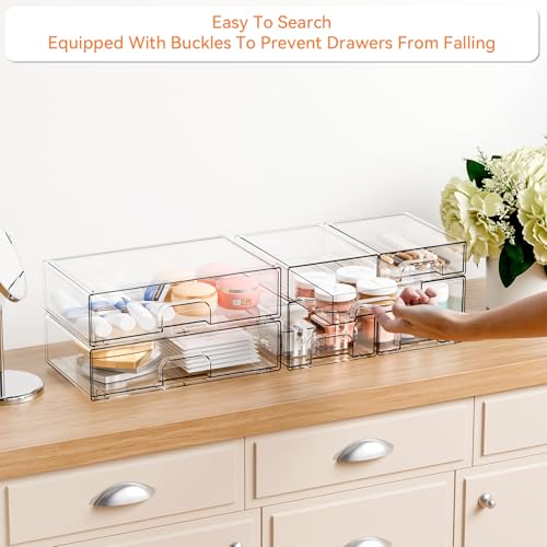 Clear Stackable Storage Drawers - Set of 6 - Acrylic Drawers,Bathroom Organizer Bin and Plastic Makeup Organizer,Clear Stacking Brightroom Storage Boxes for Vanity,Cabinet,Pantry Organization - style: 6 PACK（3 Size）