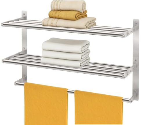Bethom Bathroom Towel Rack with Bars, 24 Inch Towel Shelf, Brushed Nickel | 3-Tier Hotel Towel Racks for Bathroom Wall Mounted, Bath Towels Storage, Stainless Steel - color: Brushed-nickel, size: 24IN (1 Bar)