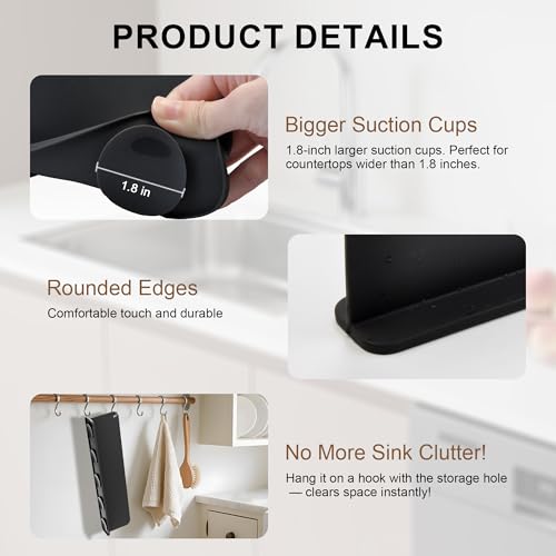 Mofason Silicone Sink Splash Guard for Kitchen Water Splash Guard, Black | 17.3"x4.1" sink splash guard for kitchen sink area suction cups, sink backsplash guard Fits front edge counter behind faucet - color: Black