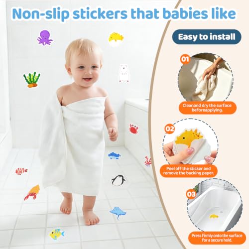 30 PCS Non Slip Bathtub Stickers for Kids, Cute Anti-Slip Shower Treads with Premium Scraper, Waterproof Safety Appliques for Bathroom Tub, Shower Floor, Stairs (Ocean) - color: Ocean